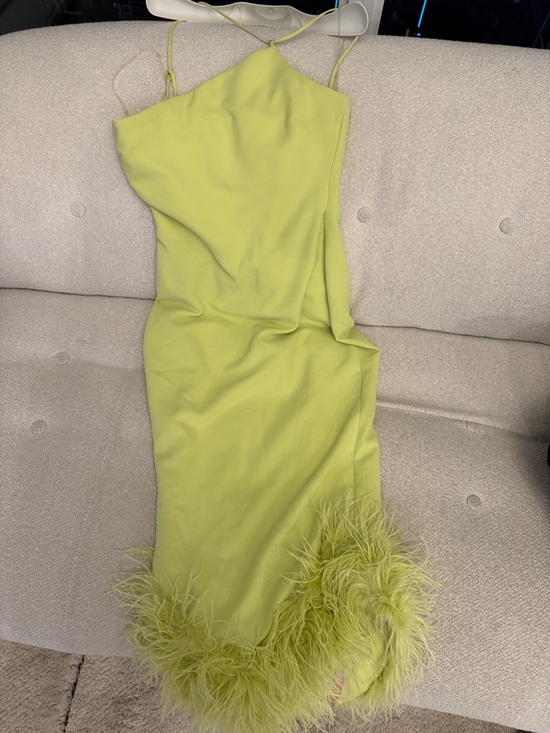 House of CB Dresses & Skirts - House of CB Lime Green Feather-Hem Midi Slip Dress